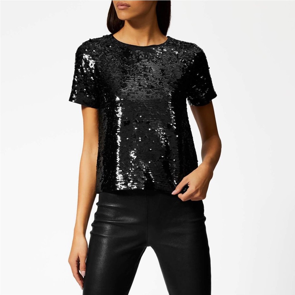 Michael Kors Black Sequin Short Sleeve Top
